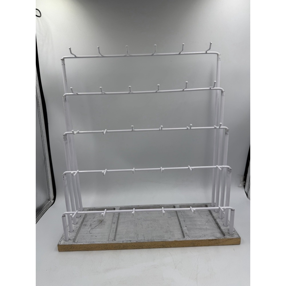 Vintage 5-Tier White Metal Jewelry Display Rack Countertop Retail Fixture